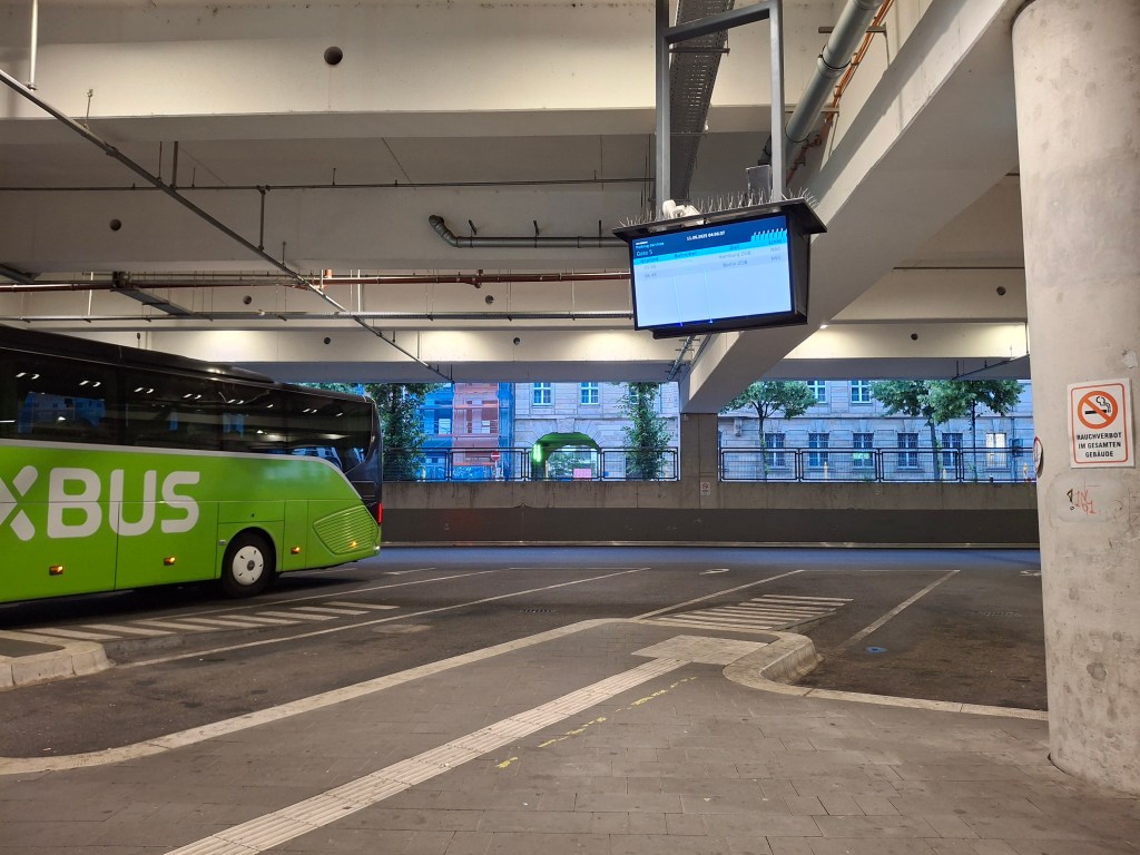 Waiting in the garage for our Flixbus on our last day in Leipzig